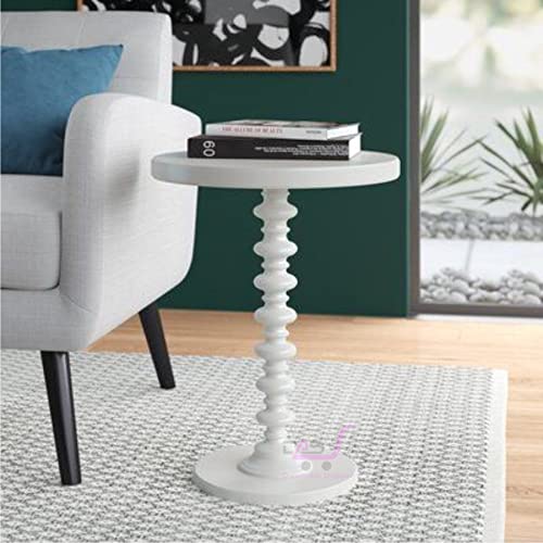 Dream Arts Shoppee Round Wooden Side Table for Living Room with Pedestal End Table (White) - Image 2