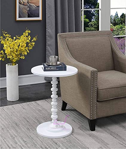 Dream Arts Shoppee Round Wooden Side Table for Living Room with Pedestal End Table (White) - Image 4
