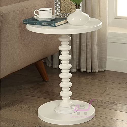 Dream Arts Shoppee Round Wooden Side Table for Living Room with Pedestal End Table (White) - Image 1