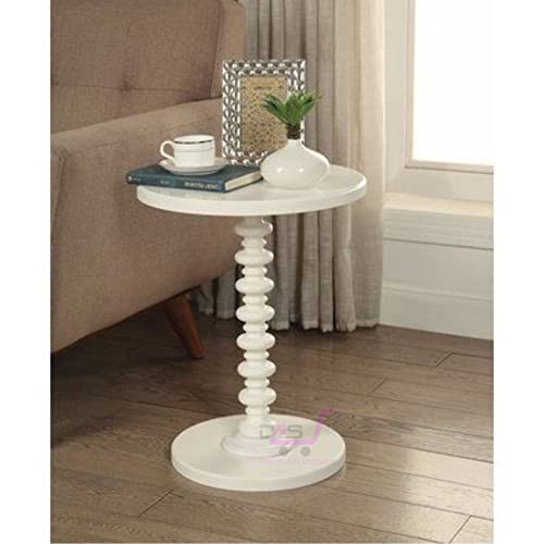 Dream Arts Shoppee Round Wooden Side Table for Living Room with Pedestal End Table (White) - Image 5