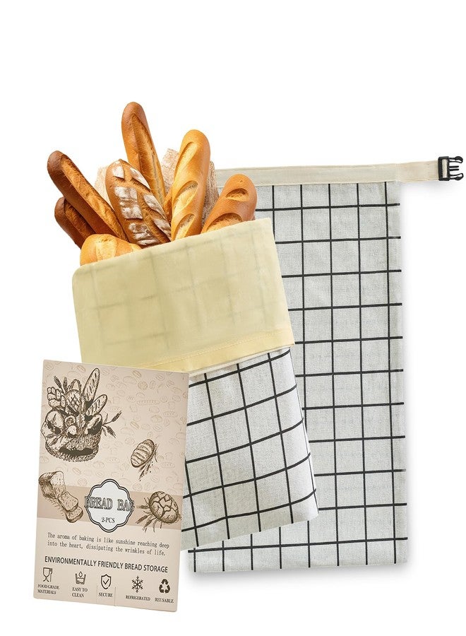 LURKA Beeswax Bread Bags, Reusable Cotton Linen Storage Bags for Sourdough, Extra Large, 2 Pack (White Plaid) - Image 1