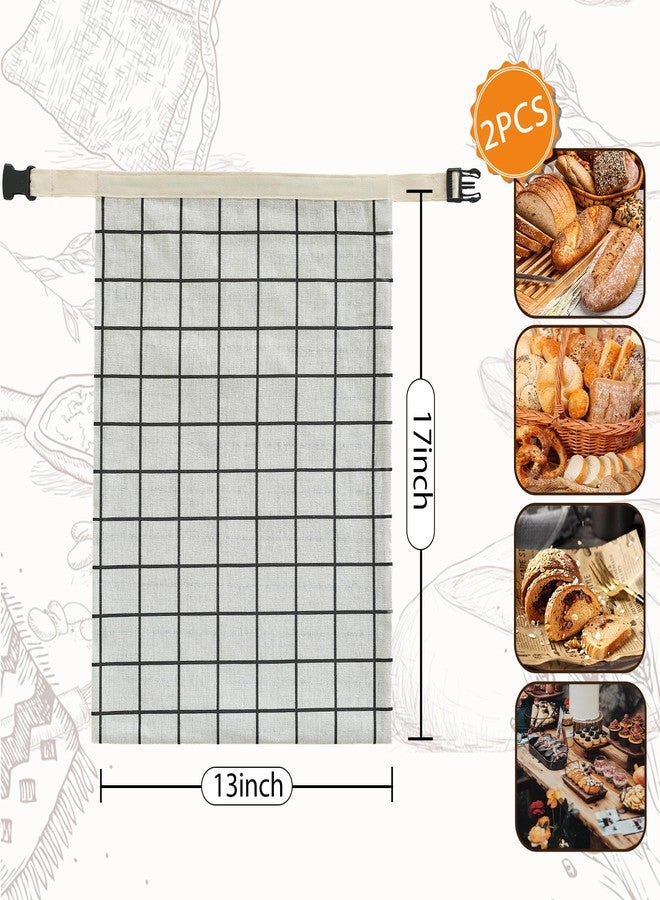 LURKA Beeswax Bread Bags, Reusable Cotton Linen Storage Bags for Sourdough, Extra Large, 2 Pack (White Plaid) - Image 3