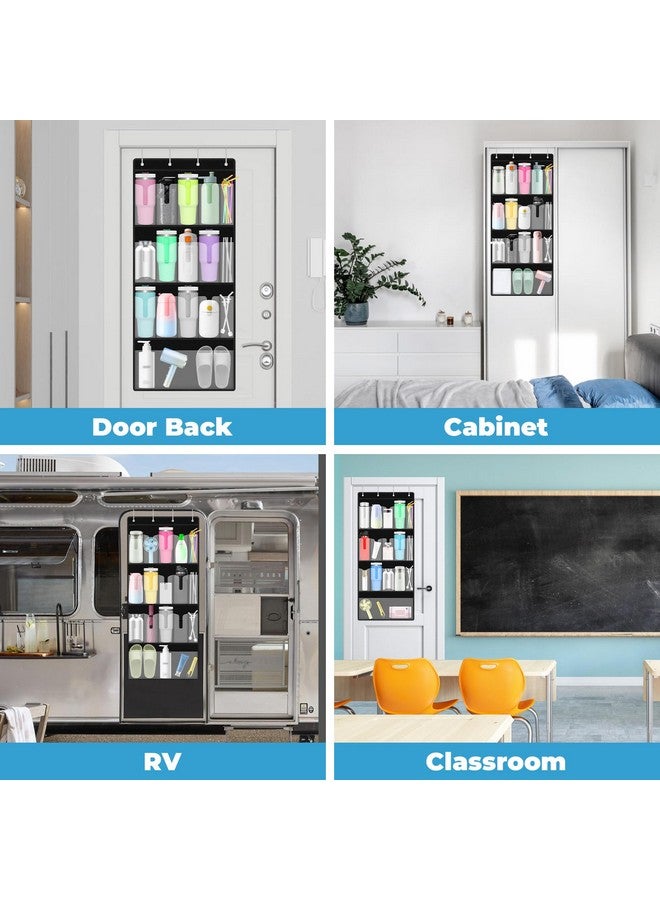 سيلفتك منظم زجاجات المياه من SelfTek، 16 جيبًا منظم أكواب بسعة كبيرة لكوب Stanley سعة 40 أونصة، حامل أكواب معلق قابل للطي مع جيب للقش، منظم تخزين أكواب للباب وخزانة المطبخ وغرفة النوم - Image 5