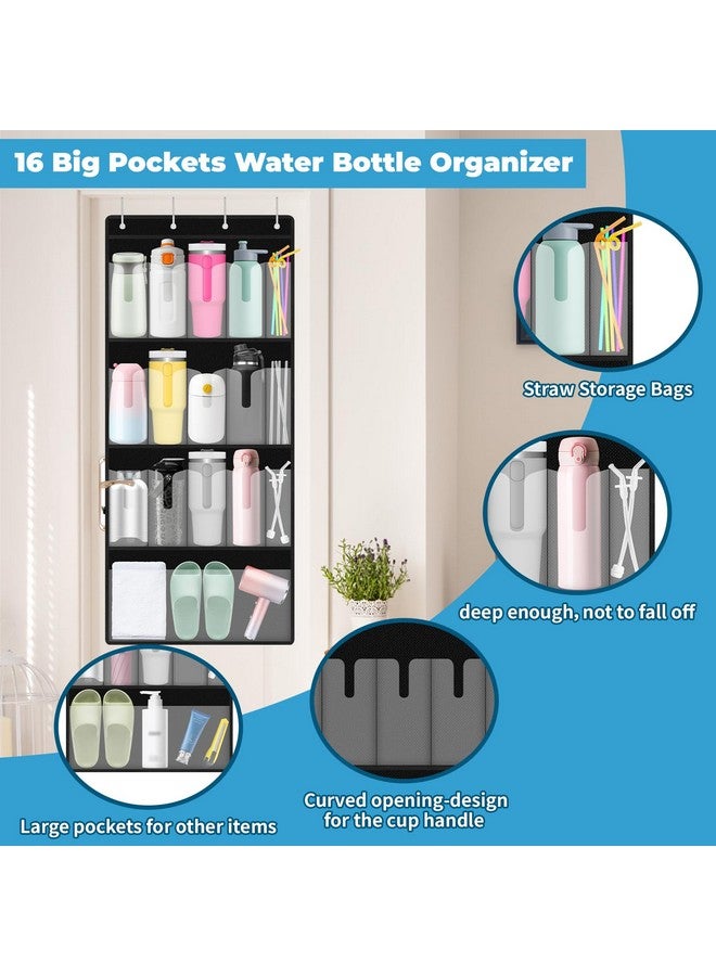 سيلفتك منظم زجاجات المياه من SelfTek، 16 جيبًا منظم أكواب بسعة كبيرة لكوب Stanley سعة 40 أونصة، حامل أكواب معلق قابل للطي مع جيب للقش، منظم تخزين أكواب للباب وخزانة المطبخ وغرفة النوم - Image 4