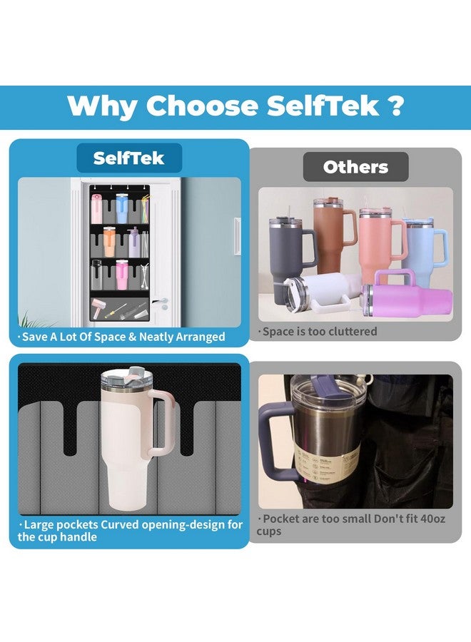 سيلفتك منظم زجاجات المياه من SelfTek، 16 جيبًا منظم أكواب بسعة كبيرة لكوب Stanley سعة 40 أونصة، حامل أكواب معلق قابل للطي مع جيب للقش، منظم تخزين أكواب للباب وخزانة المطبخ وغرفة النوم - Image 3