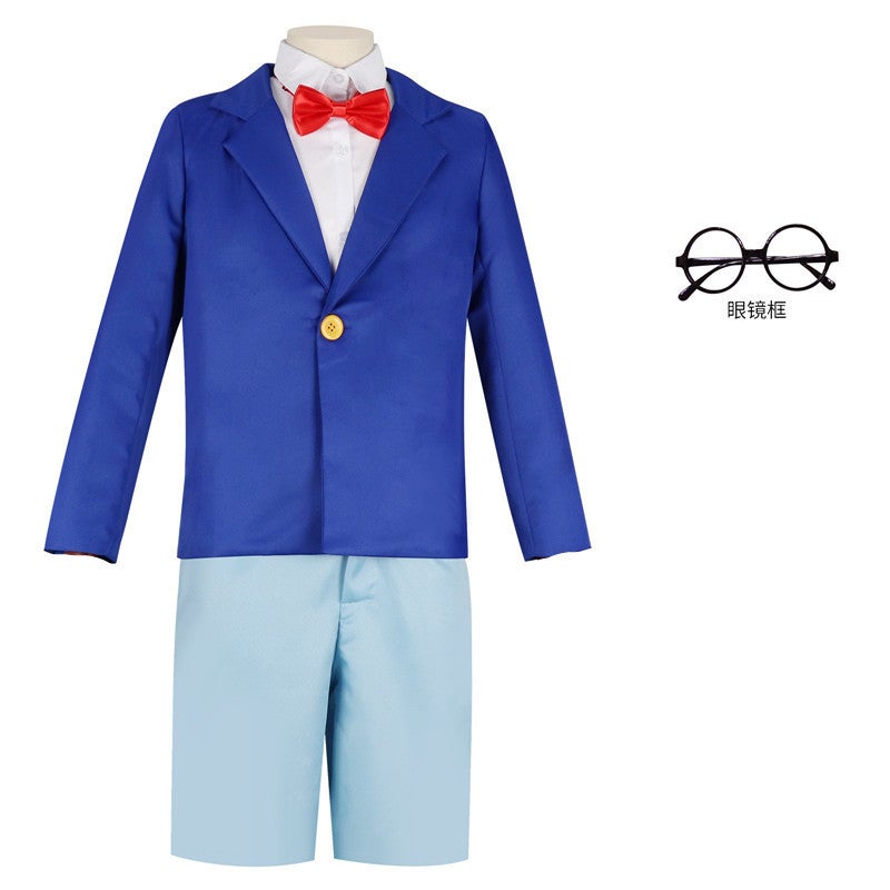 Jinyuan Yijia Conan Kidd cosplay adult childrens clothing in stock suit wholesale one-piece delivery in stock Conan 5-piece jacket + shorts + bow tie + shirt + glasses 