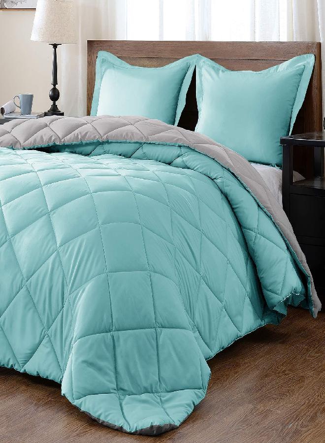 downluxe Queen Comforter Set - Turquoise and Grey Queen Comforter, Soft Bedding Sets for All Seasons -3 Pieces - 1 Comforter (88"x92") and 2 Pillow Shams(20"x26") - Image 1