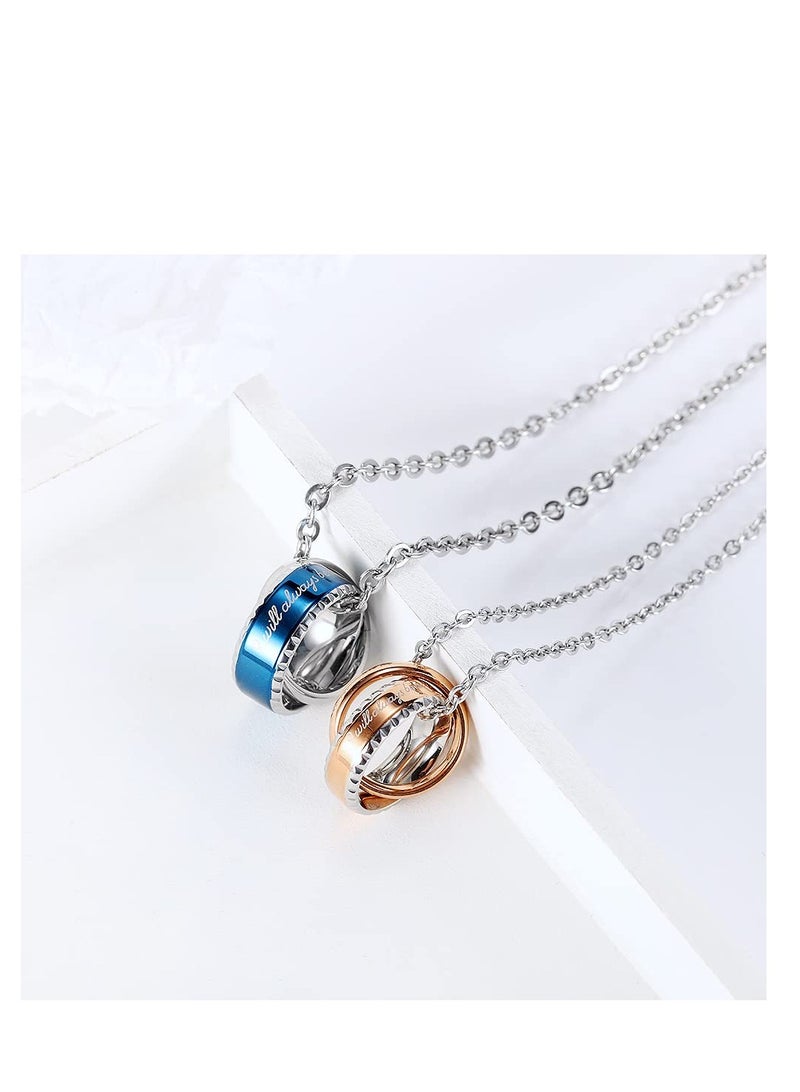 Excefore Couples Pendant Necklace Bracelet, 2 Pcs His & Hers Matching Set Stainless Steel Couple Pendant Necklace, for Engagement, Valentine, Anniversary, Love Relationship Bracelet Necklace Set - Image 2