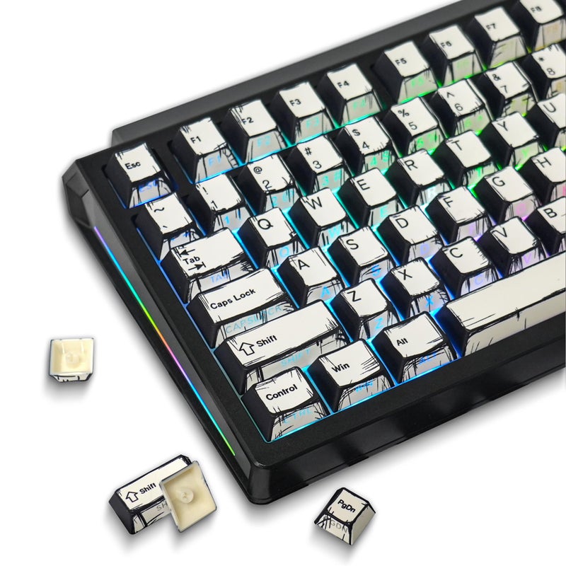 FunHub Retro PBT Keycaps - White 137 Keycaps Set for Full Size Mechanical Keyboard (Typing,Gaming or Anime Themed),Shine Through Side Printed Backlit Key Caps (Cherry,Doubleshot,MX,100% 75% 65% 60%) - Image 1