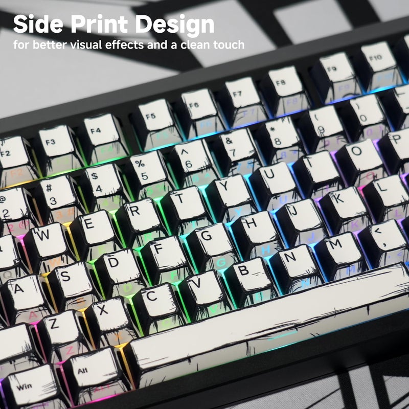 FunHub Retro PBT Keycaps - White 137 Keycaps Set for Full Size Mechanical Keyboard (Typing,Gaming or Anime Themed),Shine Through Side Printed Backlit Key Caps (Cherry,Doubleshot,MX,100% 75% 65% 60%) - Image 2