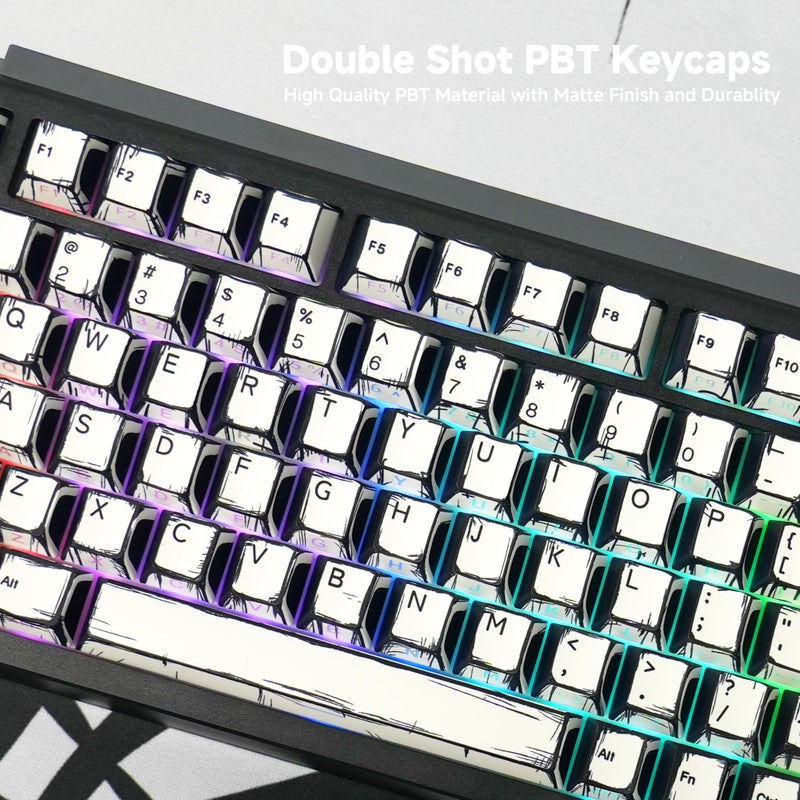 FunHub Retro PBT Keycaps - White 137 Keycaps Set for Full Size Mechanical Keyboard (Typing,Gaming or Anime Themed),Shine Through Side Printed Backlit Key Caps (Cherry,Doubleshot,MX,100% 75% 65% 60%) - Image 3
