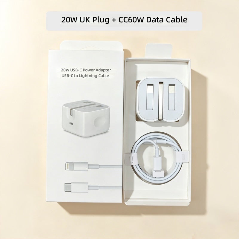 إكس واي إكس مجموعة شاحن سريع بقدرة 20 واط للمملكة المتحدة - شاحن حائط USB‑C بتقنية PD3.0 مع كابل Type‑C، محول شحن سريع لأجهزة iPhone 16 و15 و14 و13 و12 Pro Max، وأجهزة iPad، وسامسونج - طول الكابل 2 متر، عدد 2 قطعة - Image 1