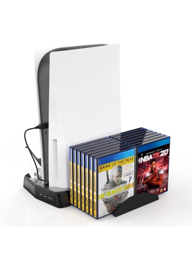 مقعد عمودي لـ Playstation 5 مع محطة شحن مروحة التبريد لـ PS5 Digital Edition / Ultra HD Console مع جهاز تحكم شاحن لعبة رف تخزين منظم موانئ USB لـ PS5 و DualSense - Image 5
