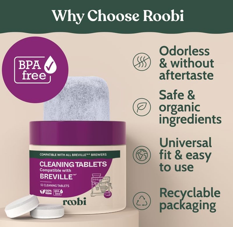 Roobi Breville Compatible Espresso Machine Cleaning & Maintenance Kit. Includes 52 Breville Cleaning Tablets and 6 Water Filters. Carbon Neutral. 1 Year Supply. - Image 5