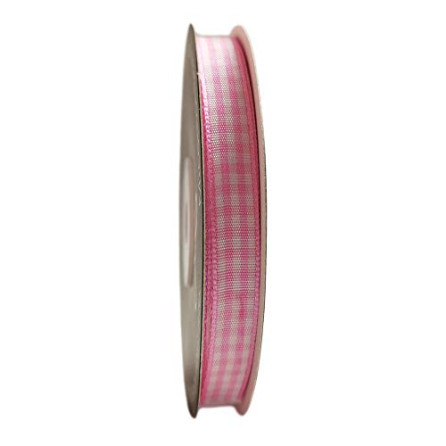Micomon Pink Gingham Plaid Checked Ribbon 25 Yards Each Roll 100% Polyester (3/8",Pink) - Image 3