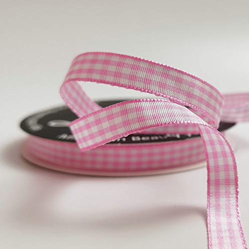 Micomon Pink Gingham Plaid Checked Ribbon 25 Yards Each Roll 100% Polyester (3/8",Pink) - Image 5