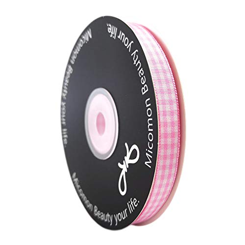 Micomon Pink Gingham Plaid Checked Ribbon 25 Yards Each Roll 100% Polyester (3/8",Pink) - Image 4