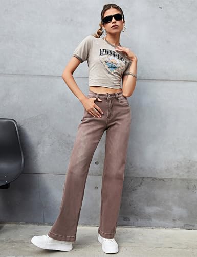 luvamia 2024 Wide Leg Jeans for Women High Waist Stretchy Classic Baggy Flare Jeans Denim Pants Pecan Brown Size Large US Size 12 to Size 14 - Image 5