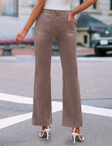 luvamia 2024 Wide Leg Jeans for Women High Waist Stretchy Classic Baggy Flare Jeans Denim Pants Pecan Brown Size Large US Size 12 to Size 14 - Image 3