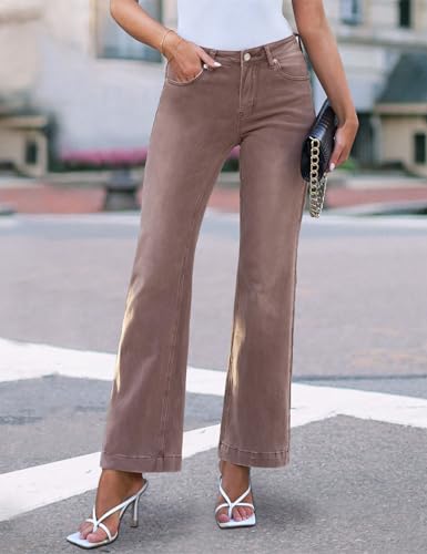 luvamia 2024 Wide Leg Jeans for Women High Waist Stretchy Classic Baggy Flare Jeans Denim Pants Pecan Brown Size Large US Size 12 to Size 14 - Image 4