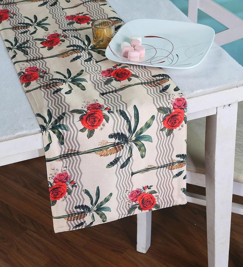 PentaDeco 54 inch Floral Graphic Art Table Runner Beige - Image 1
