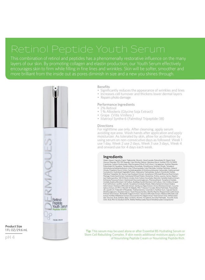DermaQuest - Peptide Vitality Peptide Youth Serum Anti Aging Serum With 2% Retinol Facial Serum For Fine Lines & Wrinkles Pore Minimizer & Stimulates Collagen Production - Image 1