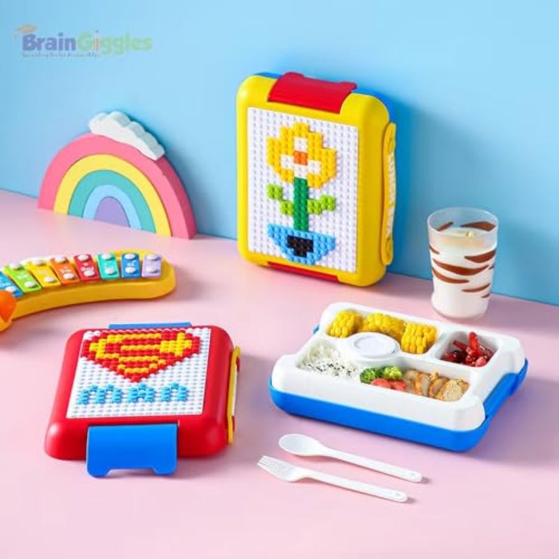 Lunch Box for Leakproof, BPA-Free, Insulated, Airtight Bento Box with Compartments and Building Blocks Lunchbox for Girls and Boys Tiffin for School, Nursery - Image 4