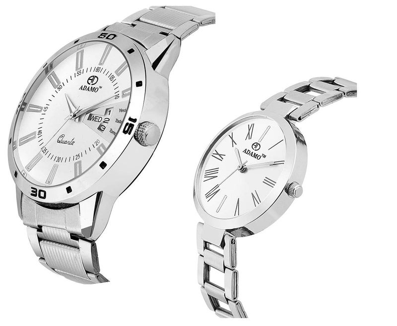 ADAMO Stainless Steel Couple Combo White Dial Men's & Women's Analog Watch A814Sm01-2480Sm01 - Image 2