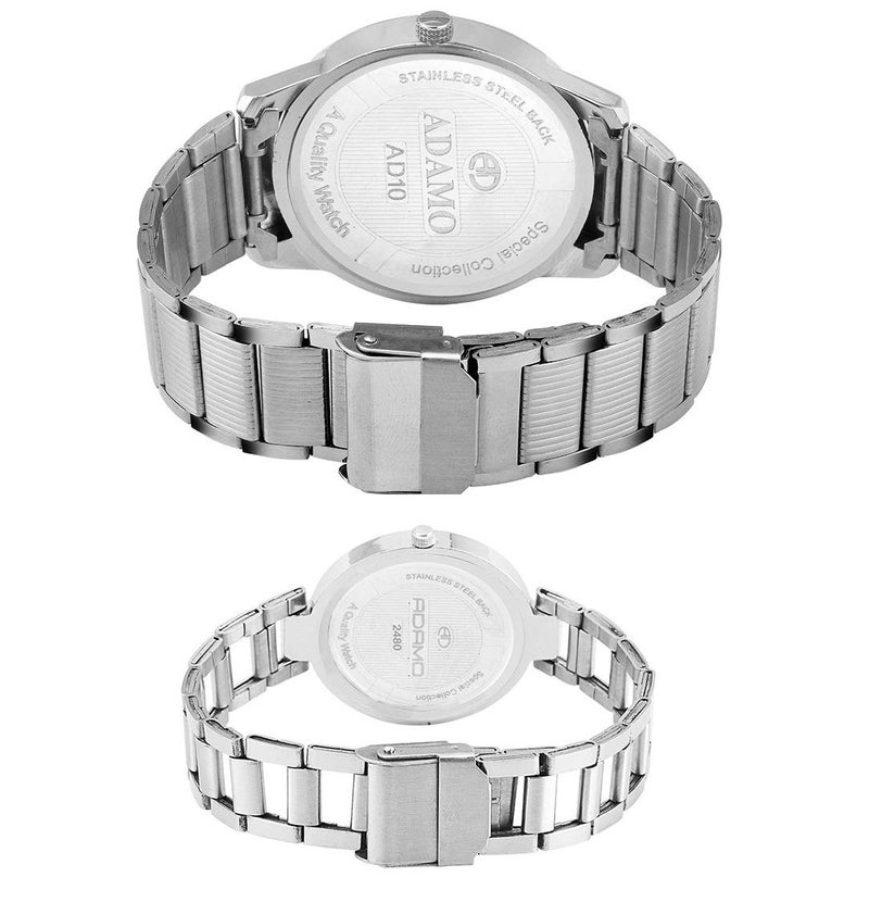 ADAMO Stainless Steel Couple Combo White Dial Men's & Women's Analog Watch A814Sm01-2480Sm01 - Image 4