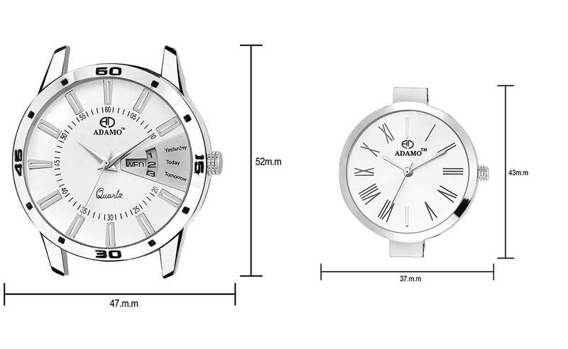 ADAMO Stainless Steel Couple Combo White Dial Men's & Women's Analog Watch A814Sm01-2480Sm01 - Image 3