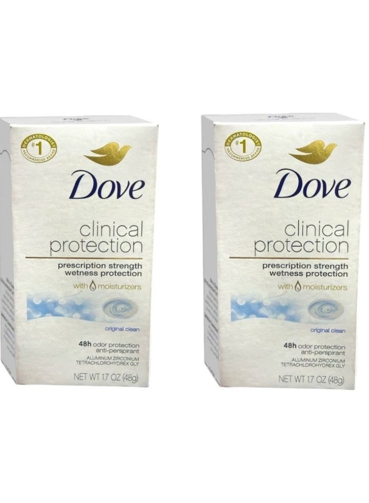 Dove مضاد التعرق/مزيل العرق للحماية السريرية، نظافة أصلية، عصا، 1.7 أونصة (عبوة من 2) - Image 1