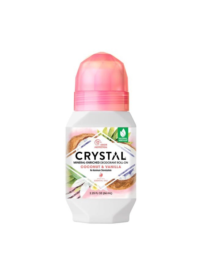 CRYSTAL ESSENCE CRYSTAL, Mineral-Enriched Deodorant Roll-On, Coconut & Vanilla, 2.25 fl oz (66 ml) - Image 1