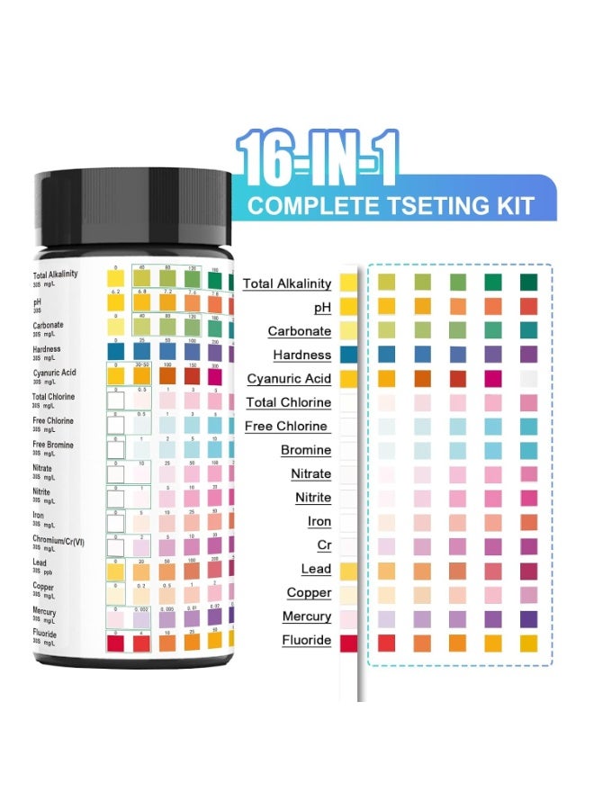 KOWVOWZ 16 in 1 Premium Water Test Kit Pool Test Strips Home Water Quality Test Strips Water Testing Kits for Drinking Water Test Strips with Hardness pH Lead Iron Copper Chlorine and More - Image 2