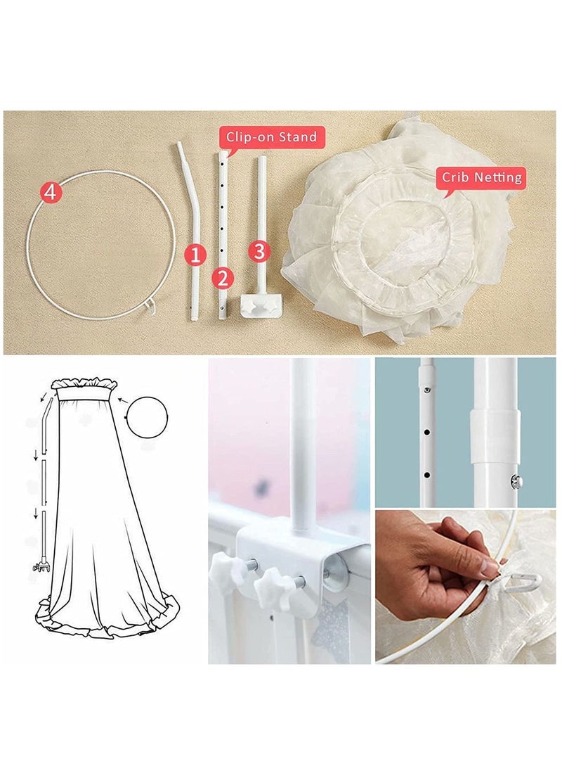 Arabest - Baby Bed Canopy Net with Adjustable Clip-on Stand Baby Crib Cot Net Tent Hanging Dome Curtain Netting See Through Mesh Bed Cover Net Stand Rod - Image 1