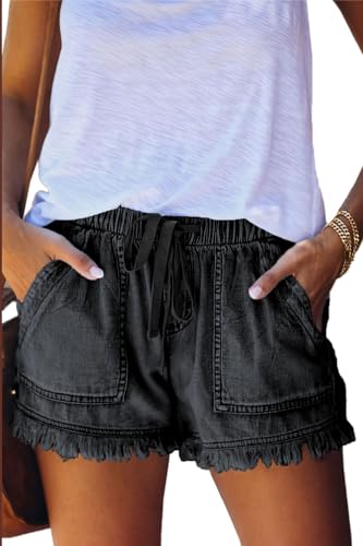 YOCUR Jean Shorts for Women Casual Summer Cotton Hot Pants High Waisted Sexy Beach Pull On Denim Shorts Black XL - Image 5