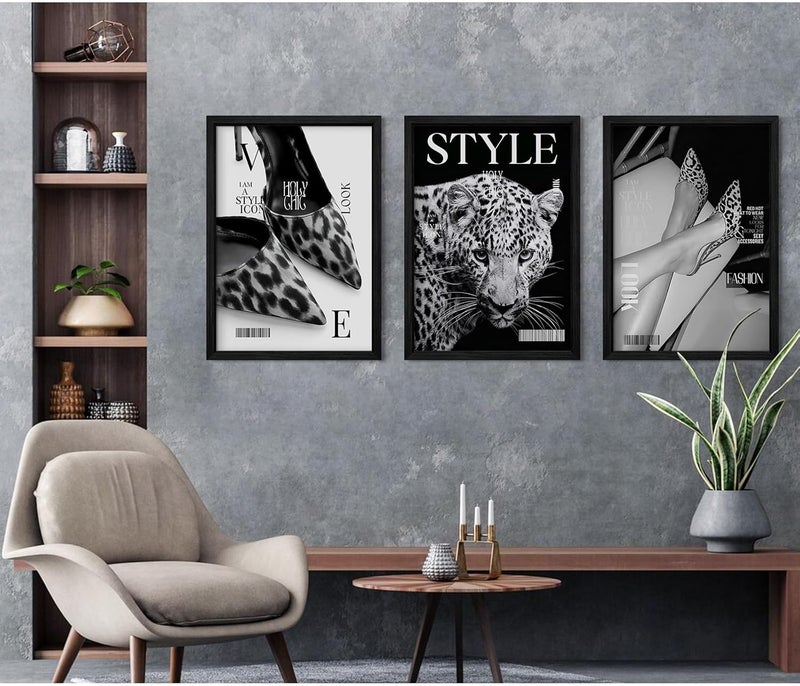 Youillne Black Leopard Wall Art Y2k Cheetah Canvas Wall Decor Fashion Trendy Posters Vintage Aesthetic Pictures Luxury Heels Painting Stockholm Prints for Bedroom Living Room 12x16 Inch Framed Set of 3 - Image 5