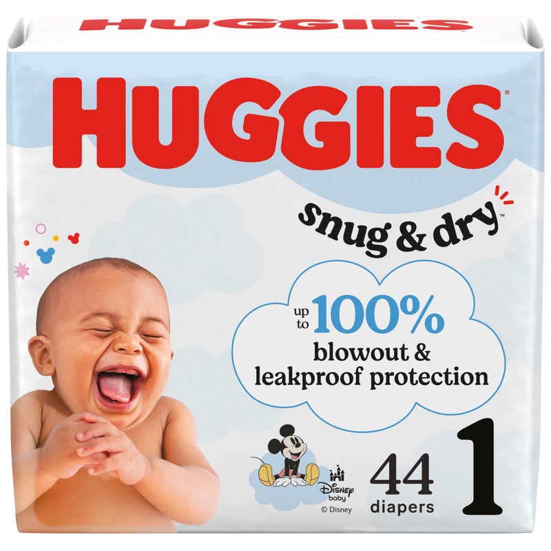 Huggies Size 1 Diapers, Snug & Dry Newborn Diapers, Size 1 (8-14 lbs), 44 Count, Packaging May Vary - Image 1