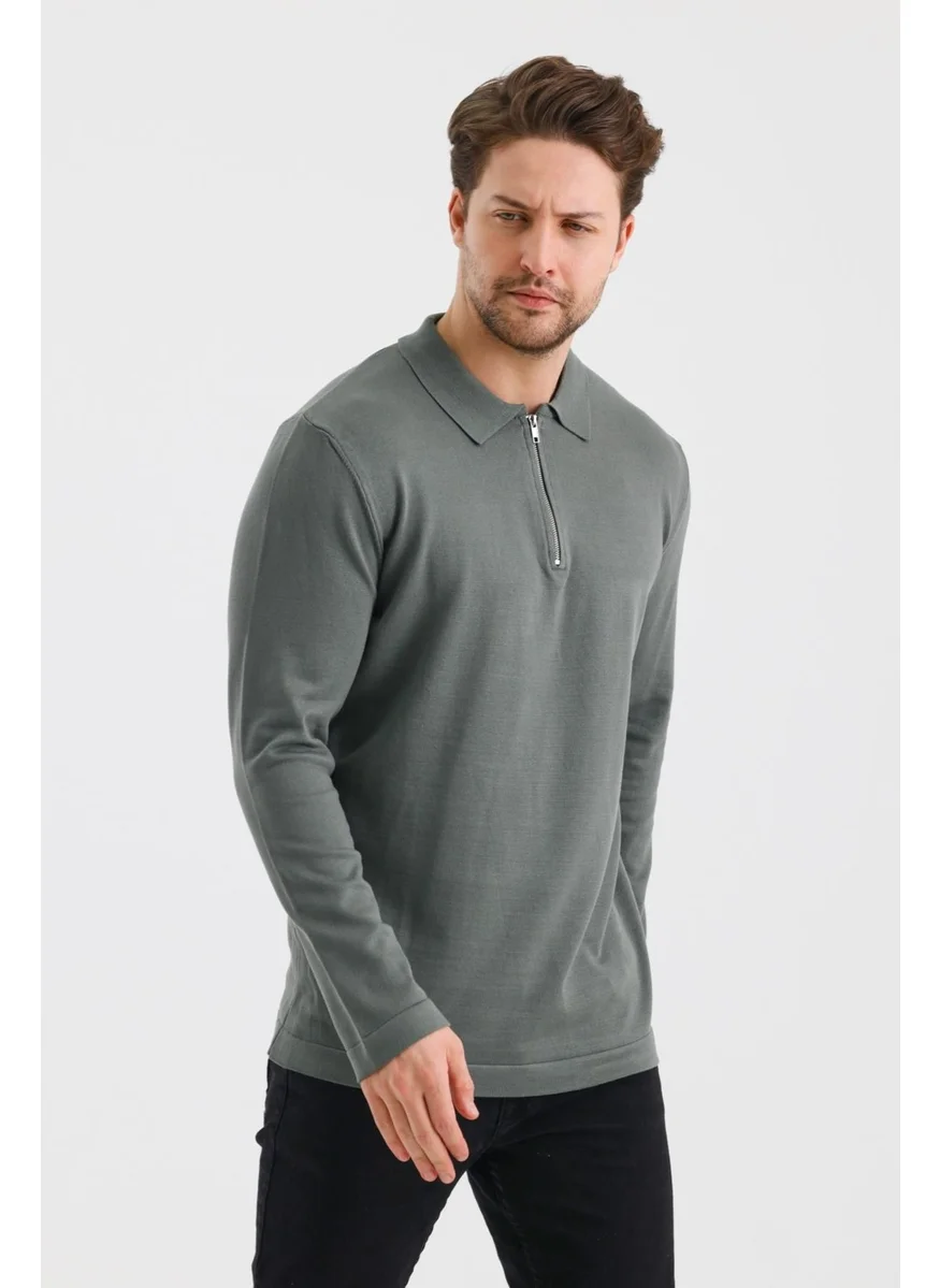 الكسندر جاردي Alexandergardi Zippered Polo Neck Regular Fit Sweater (E24-EZE-37)