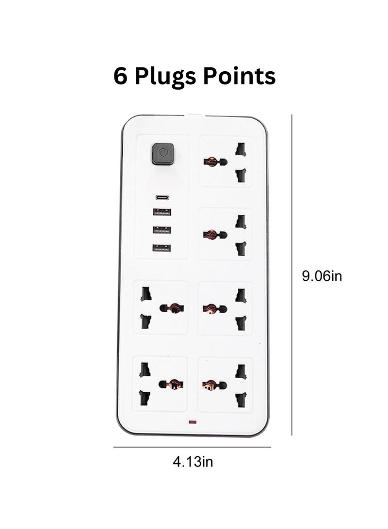 بانفيل 6 وصلة مقبس طاقة متحركة 3 منافذ USB 1 نوع C مع حماية الطفل | 2 متر | الاستخدام المنزلي والمكتبي | جودة عالية | سهل الحمل | 10 أ | 220 فولت | 2500 واط (أبيض) - Image 3