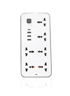 Panvil 6 Power Movable Socket Extension 3 USB Port 1 C Type with Child Protection | 2 Meter | Home and Office Use | High Quality | Easy to Carry | 10A | 220V | 2500W (White)  - Image 1