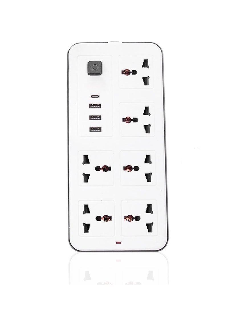Panvil - 6 Power Movable Socket Extension 3 USB Port 1 C Type with Child Protection | 2 Meter | Home and Office Use | High Quality | Easy to Carry | 10A | 220V | 2500W (White) - Image 1