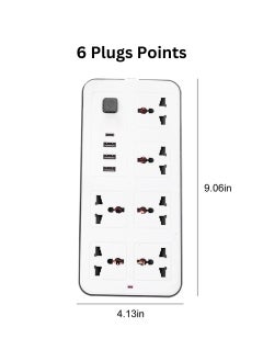Panvil 6 Power Movable Socket Extension 3 USB Port 1 C Type with Child Protection | 2 Meter | Home and Office Use | High Quality | Easy to Carry | 10A | 220V | 2500W (White)  - Image 3