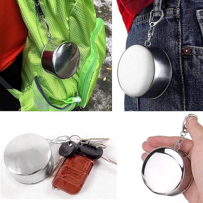 MBKOH Small Foldable Glass Compact Portable Folding Stainless Steel Travel Mug - 120ml Water Cup with Hanging Chain for Camping, Hiking & Outdoor Adventures (Pack of 1) - Image 4