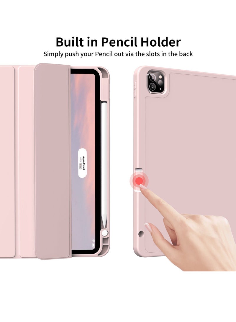 راكسوم حافظة iPad Pro مقاس 11 بوصة (الجيل الرابع/الثالث/الثاني، 2022/2021/2020) - حافظة ذكية بحامل ثلاثي الطيات، وظهر ناعم من مادة TPU، وشحن لاسلكي للقلم الرصاص، وخاصية الإيقاظ/السكون التلقائي، وحامل قلم رصاص - وردي - Image 3