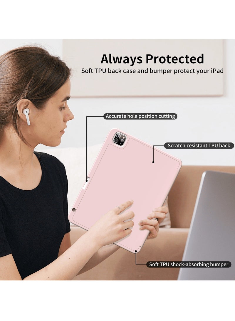 راكسوم حافظة iPad Pro مقاس 11 بوصة (الجيل الرابع/الثالث/الثاني، 2022/2021/2020) - حافظة ذكية بحامل ثلاثي الطيات، وظهر ناعم من مادة TPU، وشحن لاسلكي للقلم الرصاص، وخاصية الإيقاظ/السكون التلقائي، وحامل قلم رصاص - وردي - Image 5