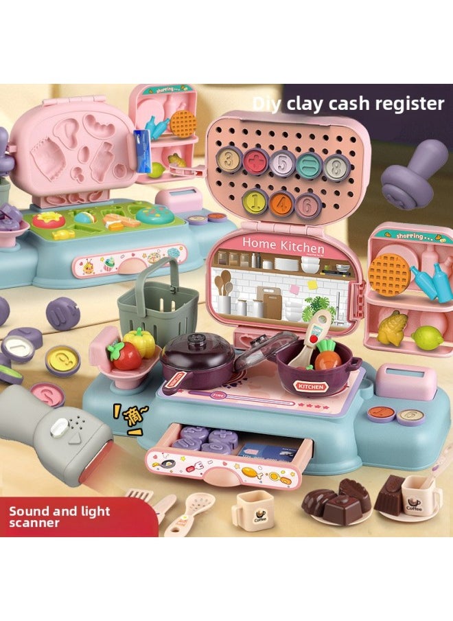 Generic - DIY Color Mud Multifunctional Cash Register With Sound And Light Play Home Supermarket Toy Plasticine Suit-Specifications:Color Clay Cash Register [with 12 Color Mud] - Image 1