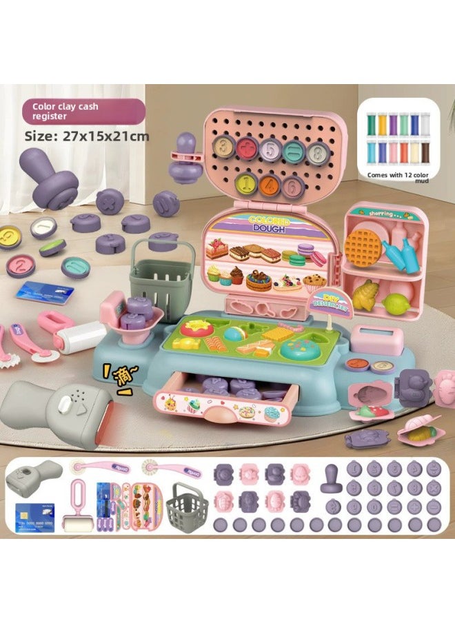 Generic - DIY Color Mud Multifunctional Cash Register With Sound And Light Play Home Supermarket Toy Plasticine Suit-Specifications:Color Clay Cash Register [with 12 Color Mud] - Image 1