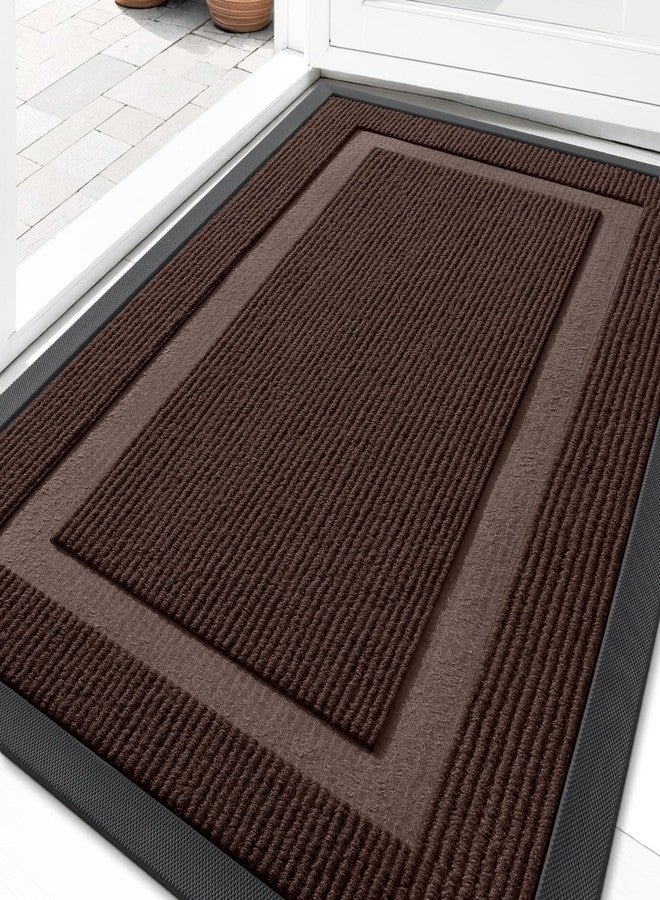 OLANLY Front Door Mat Indoor Outdoor Entrance, Waterproof All-Season, All-Weather Doormat, Sturdy Natural Rubber, Fade Resistant, Low Profile, Easy Clean Patio Porch Entryway Mat, 35x23, Dark Brown - Image 1