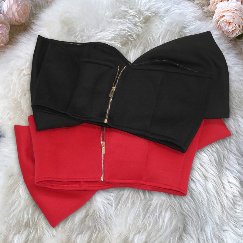 AOMEI Women's Red Bow Tie Tube Tops Bra Strapless Backless Crop Tank Top, S - Image 2