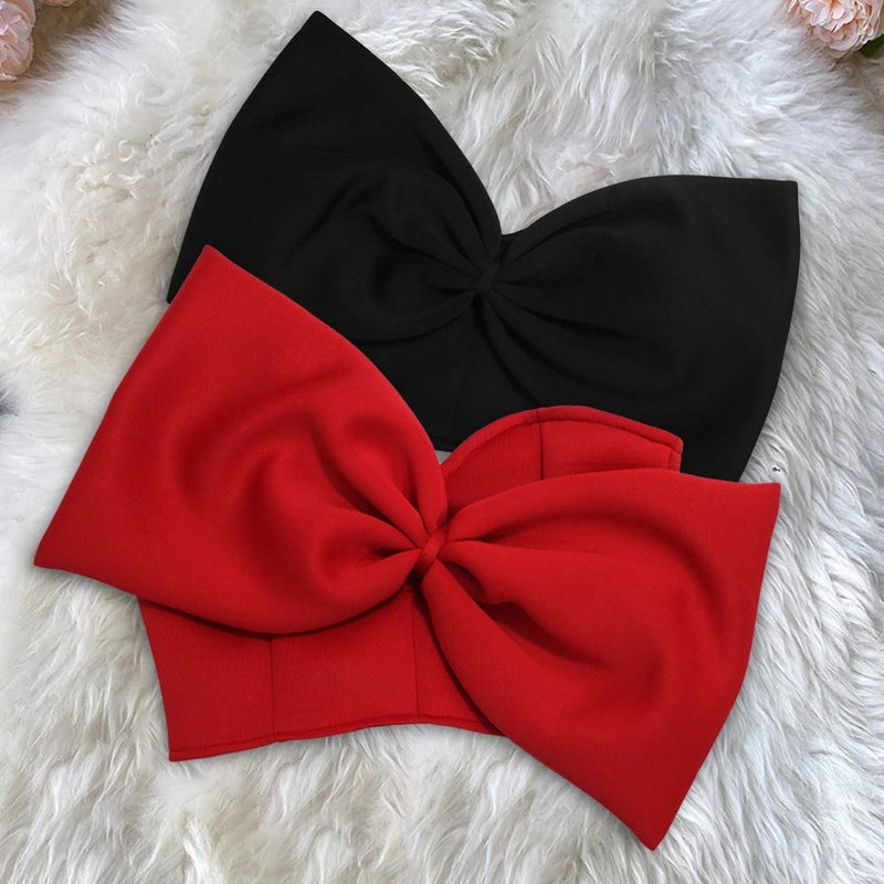 AOMEI Women's Red Bow Tie Tube Tops Bra Strapless Backless Crop Tank Top, S - Image 3